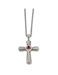 Antique Sterling Silver & 14K Gold Amethyst Cross Necklace