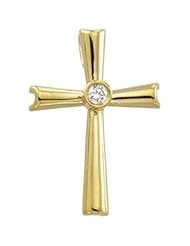CleverEve Designer Series 14K Yellow Gold 1.30 grams Cross Pendant 21 x 14mm w/ Diamond