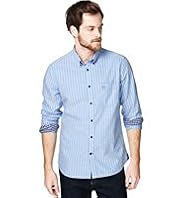 2" Longer Blue Harbour Pure Cotton Slim Fit Striped Oxford Shirt