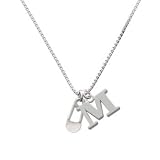 2-Sided Clear Frosted Baby Safety Pin M Initial Charm Necklace