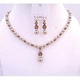 Brd621 Bronze Pearls Swarovski Smoked Topaz Crystals Jewelry Set Genuine Swarovski Pearls & Crystals Handcrafted Necklace Set