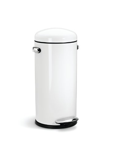 simplehuman Round Retro Step Trash Can, White Steel, 30-Liter / 8-Gallon