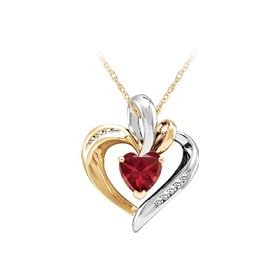 10kt. Two Tone, Garnet and Diamond Heart Pendant by