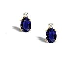 14K Yellow Gold Oval Created Sapphire and Diamond Stud Earrings