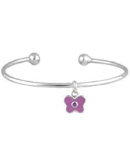 Kids Silver June Birthstone Butterfly Charm Torque Bangle For Girls