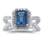 0.70 Ct Diamond  2.01 Cts London Blue Topaz Ring in 14K White Gold
