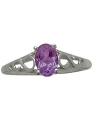 10 Karat White Gold Genuine Amethyst Oval Gemstone Baby Ring