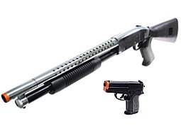 CYMA Shotgun & Pistol Silver/Black Airsoft Package. 