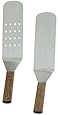 overstockedkitchen New Grill, Turner, Stainless Steel, Riveted Smooth Wood Handle, Commercial Grade, One Perforated & Solid Face Spatula, Set of 2