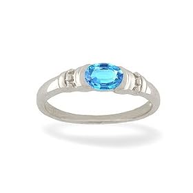 14K White Gold Genuine Oval Blue Topaz Ring by Jewels For Me
