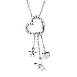 Playboy Necklace Crystal Heart with Playboy Bunny Logo Star Heart Dangles Authentic Licensed Playboy Jewelry CPBN2872