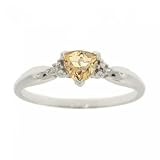 10KT White Gold Ring Trillion Citrine Round Diamond
