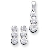 Sterling Silver 3 Stone CZ Earrings and Pendant Set