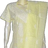 Cotton Salwar Kameez Chikan Embroidery Womens Dress Yellow Size M (ncsk614)