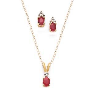 Childrens Toyshop  Jewelry : 10k Gold, Diamond & Ruby Necklace and Earring Set (0.76ctw)