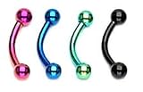Set of 4 Piece lot Bright Titanium Pink, blue, green, black Curved barbell Eye Brow Eyebrow tragus lip Ring Rings - 16g