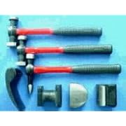 7 pc. Fiberglass Hammer & Dolly Set-Cast iron hammer heads & dollies, PVC case