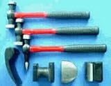 7 pc. Fiberglass Hammer & Dolly Set-Cast iron hammer heads & dollies, PVC case