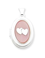 Sterling Silver MOP with 2 Hearts 2-Frame Oval Locket