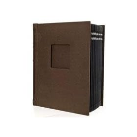 Flora Valencia Series, Professional Library Bound Self Adhesive Album, Windowed Luxurious Cover with Metal Reinforced Corners, 20 Page Capacity Holds 40 8x10 Photos. Color: Black Pages & Weathered Umber Cover.