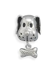 Sterling Silver Dog Face with Bone Charm Bead