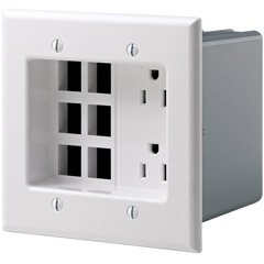 Leviton 690-W 15 Amp, 2-Gang Recessed Device with Duplex Receptacle and QuickPort Plate, Residential Grade, White