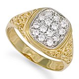 Image of Jewelco London 9ct Solid gold hand finished men's cubic zirconia set cluster Ring