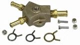 Aluminum Fuel Block Kit Universal 0.5 in. Hose Inlet w/2 0.5 in. Hose Outlets 1/8 in. NPT Prov. For Fuel Pressure Gauge Incl Socket Head Pipe Plug