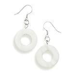 White Shell Circle French Wire Earrings