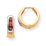 14k and Rhodium Garnet Hinged Hoop Earrings