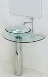 Clear Glass U-Shaped Pedestal Sink with Mirror