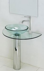 Clear Glass U-Shaped Pedestal Sink with Mirror