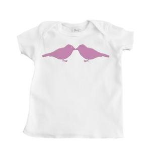 Pink Birds Touching Beaks Design Girl's Infant T-Shirt (White)