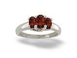 14K White Gold Genuine Oval Garnet 3-Stone Ring