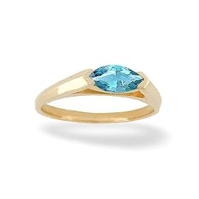 14K Yellow Gold Genuine Marquise Blue Topaz Ring by Jewels For Me