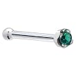 Solid 18KT White Gold (May) 1.5mm Genuine Green Diamond Nose Bone - 20 Gauge