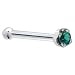 Jewelry : Solid 14KT White Gold 1.5mm Genuine Green Diamond Nose Bone - 20 Gauge