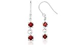 Round Cut Garnet Dangling Earrings Sterling Silver