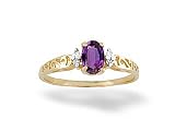 14K Yellow Gold Genuine Oval Amethyst and Diamond Filligree Ring