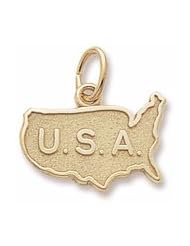 Rembrandt Charms, USA Map Charm in Solid Sterling Silver or Gold, Engravable