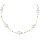 Cultured White Pearls, 14Kt. Yellow Gold. Station Necklace