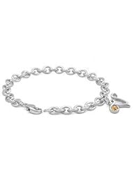 6 3/4 In Silver & 14K Gold Diamond Initial V Charm Bracelet For Girls