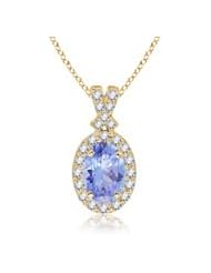 0.83 ct Oval Tanzanite and Diamond Vintage Pendant Necklace