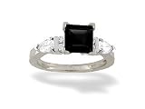 14K White Gold Genuine Square Black Onyx and Diamond Engagement Ring