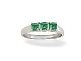 14K White Gold Genuine Square Emerald 3-Stone Ring