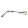 Solid 18KT White Gold (August) 1.5mm Genuine Peridot L-Shaped Nose Ring - 18 Gauge