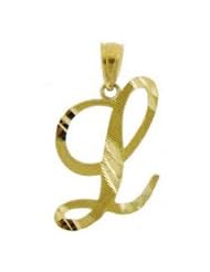 10k Yellow Gold Letter L Initial Charm Fashion Pendant Womens Cursive YG New