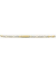 4mm 14k Light Figaro White Pave ID Bracelet 5.5"
