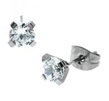 Jewelry Earrings 316L Stainless Steel,Cubic Zirconia Studs WIDTH=5-mm Hypo-allergenic