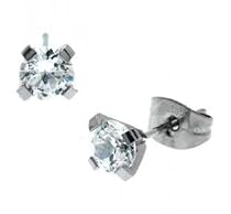Jewelry Earrings 316L Stainless Steel,Cubic Zirconia Studs WIDTH=5-mm Hypo-allergenic